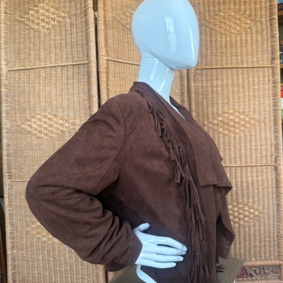 Vintage Fringe Faux Suede Brown Jacket Size L - Picture 3 of 14